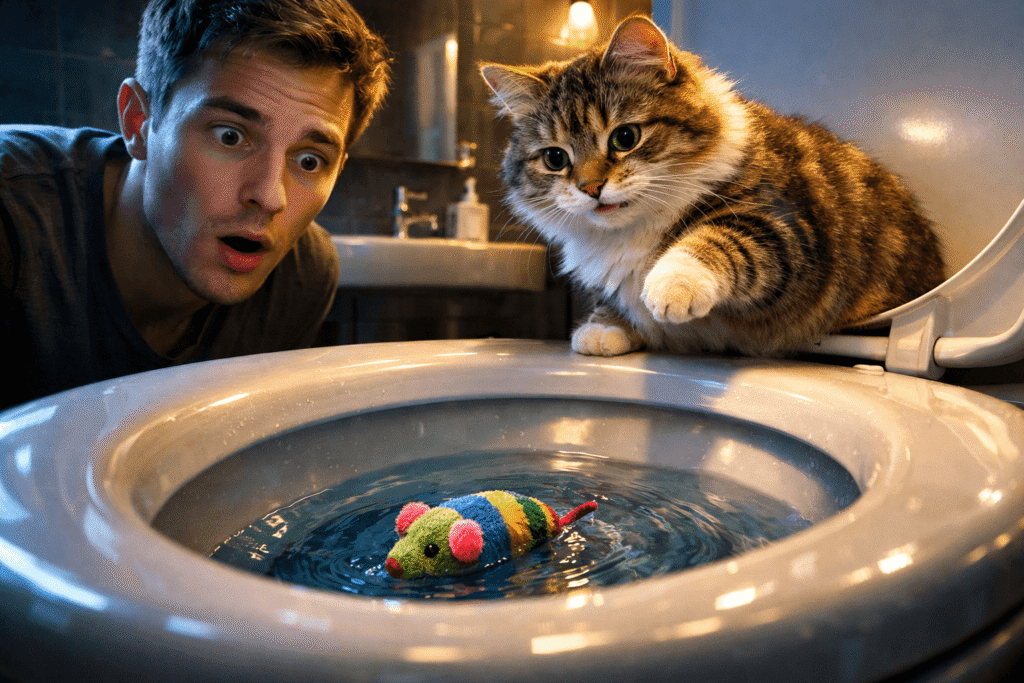 Cat Dropping Toys in the Toilet