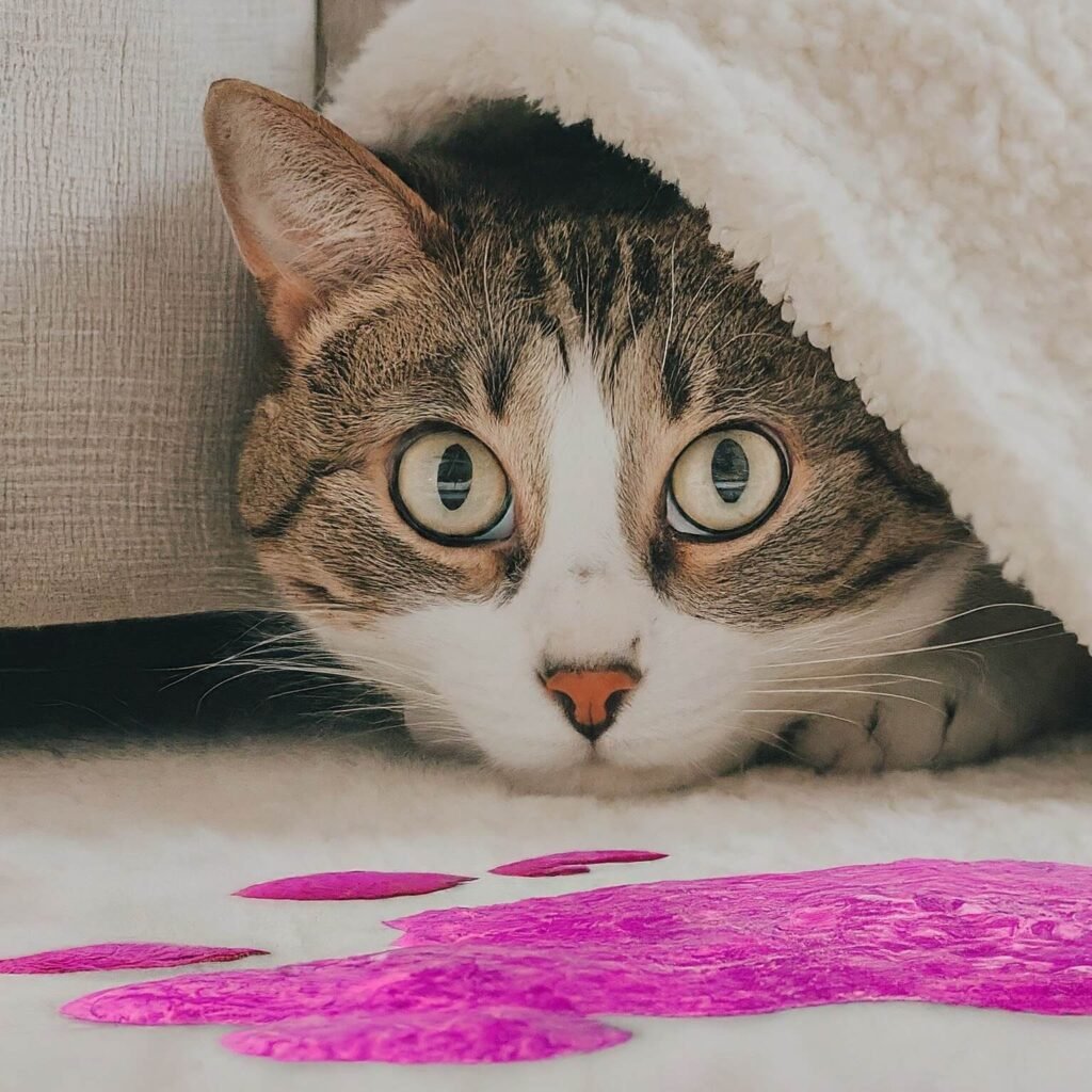 cat vomiting, pink vomit, cat throwing up blood, cat health, veterinarian advice, cat illness, feline health, pet care, sick cat, worried about cat, cat digestive problems, upset stomach in cats, cat coughing up blood, what to do for vomiting cat, cat throwing up after eating, scared about cat's health, cat throwing up liquid, cat emergency, gastrointestinal issues in cats, pet wellness