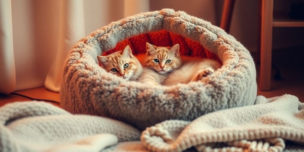 two cats lying in a bed